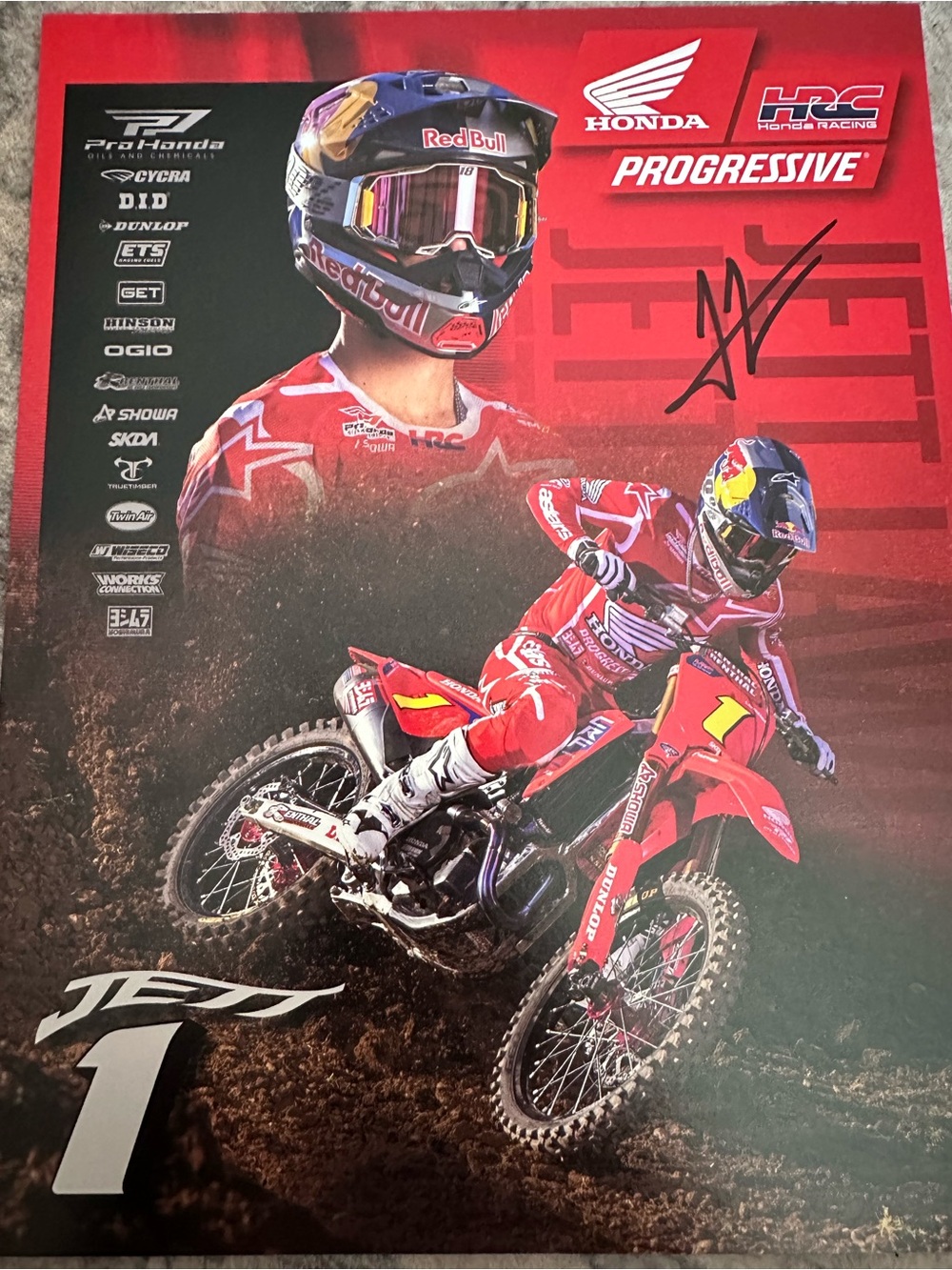 Jett Lawrence signed Honda Progressive Red Motocross Poster